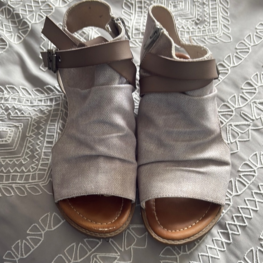 Blowfish Gray and Brown Sandals with Ankle Strap